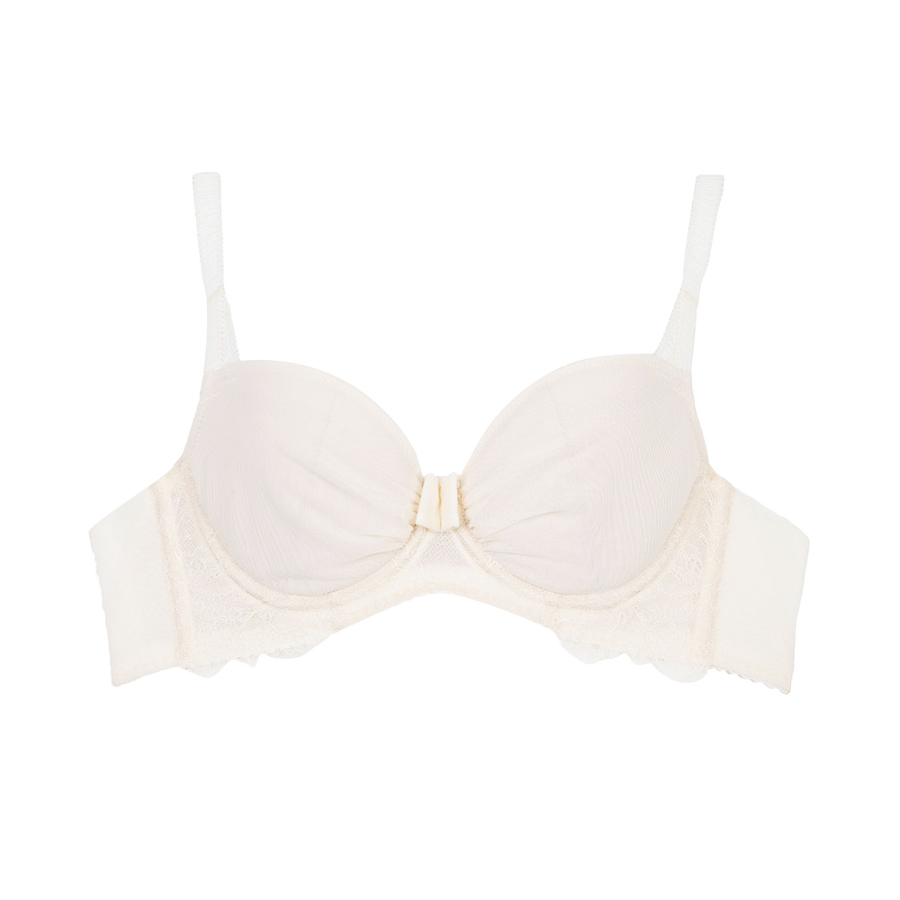 sarahcollectionpinklabel立体聚拢上托薄款蕾丝cherry文胸白色b70