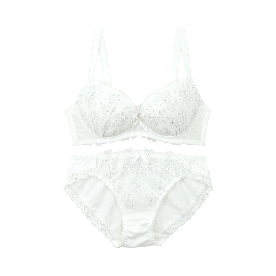 fran de lingerie 芙兰 花朵刺绣文胸内裤套装 e75 白色