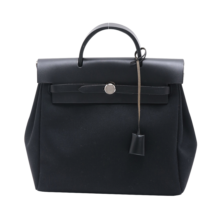 爱马仕 herbag 帆布牛皮拼接 磨砂银扣 □c刻印(1999年)手袋 黑色