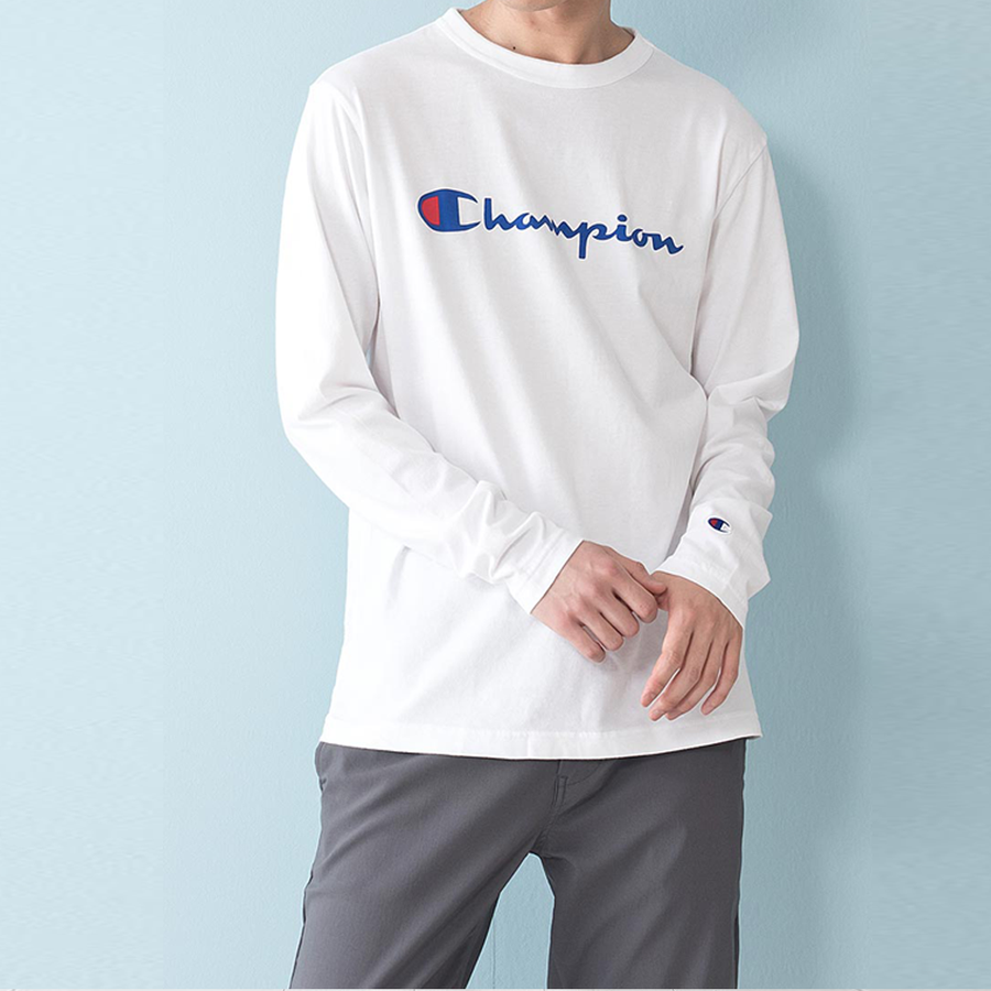 champion 经典款logo印花长t恤 s 白色